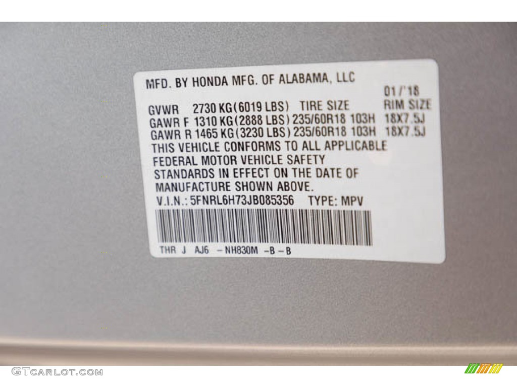 2018 Odyssey EX-L - Lunar Silver Metallic / Gray photo #43