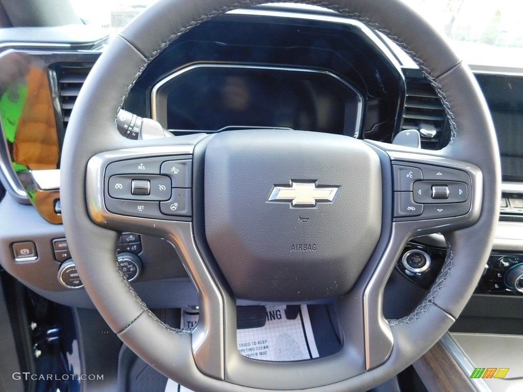 2023 Chevrolet Silverado 1500 High Country Crew Cab 4x4 Jet Black/Nightshift Blue Steering Wheel Photo #145664302