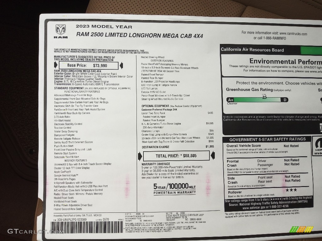 2023 Ram 2500 Limited Longhorn Mega Cab 4x4 Window Sticker Photo #145666257