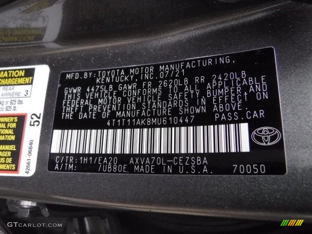 2021 Toyota Camry SE Color Code Photos