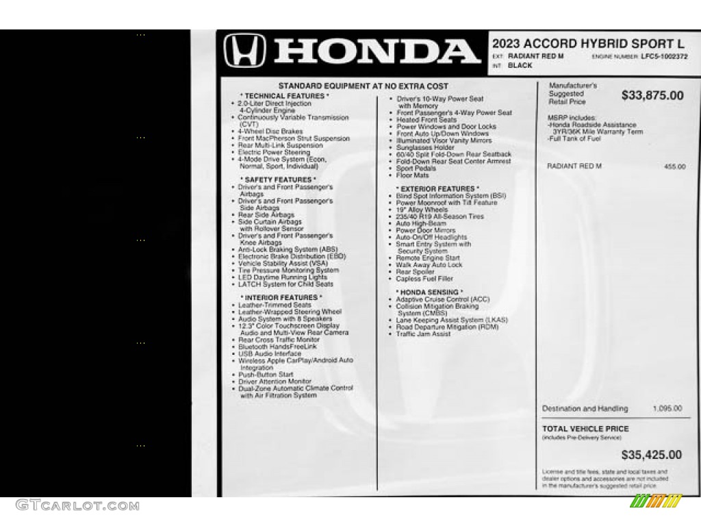 2023 Honda Accord Sport-L Hybrid Window Sticker Photo #145675711