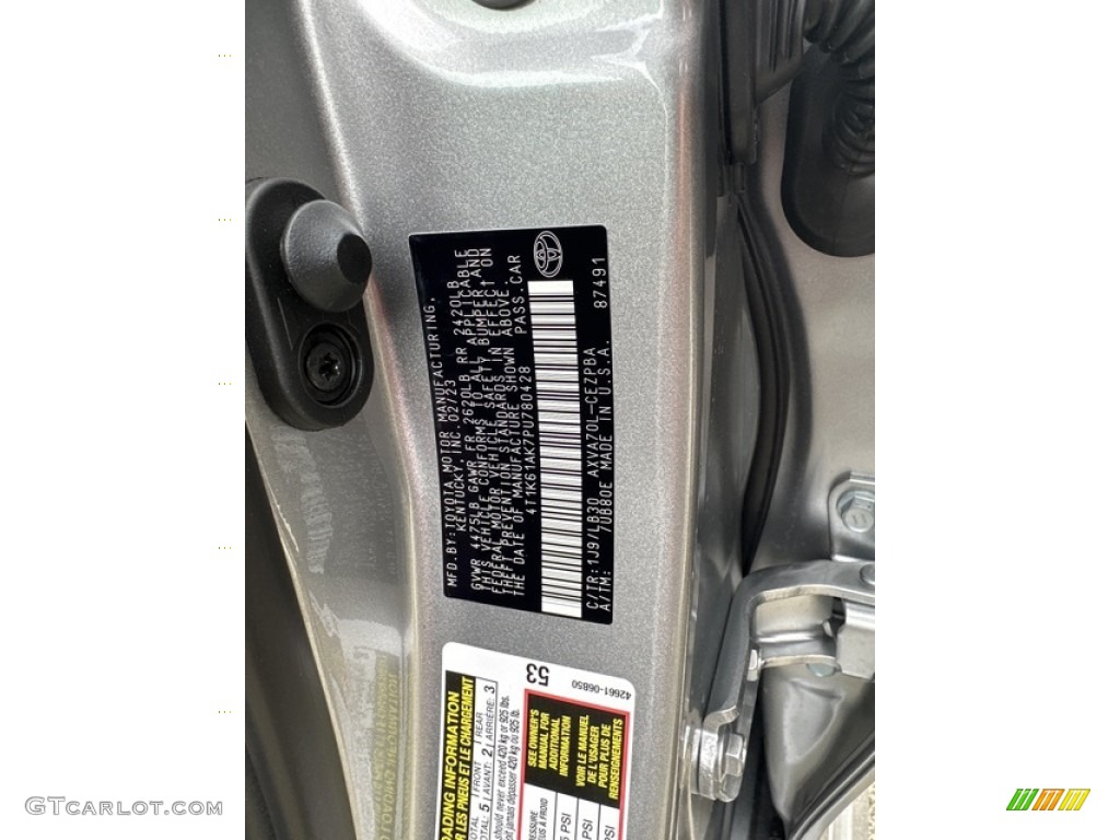2023 Camry Color Code 1J9 for Celestial Silver Metallic Photo #145676680
