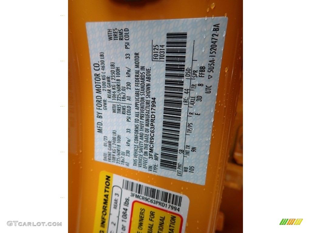 2023 Bronco Sport Color Code SB for Cyber Orange Metallic Tricoat Photo #145678396