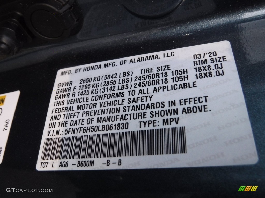 2020 Pilot EX-L AWD - Steel Sapphire Metallic / Gray photo #36