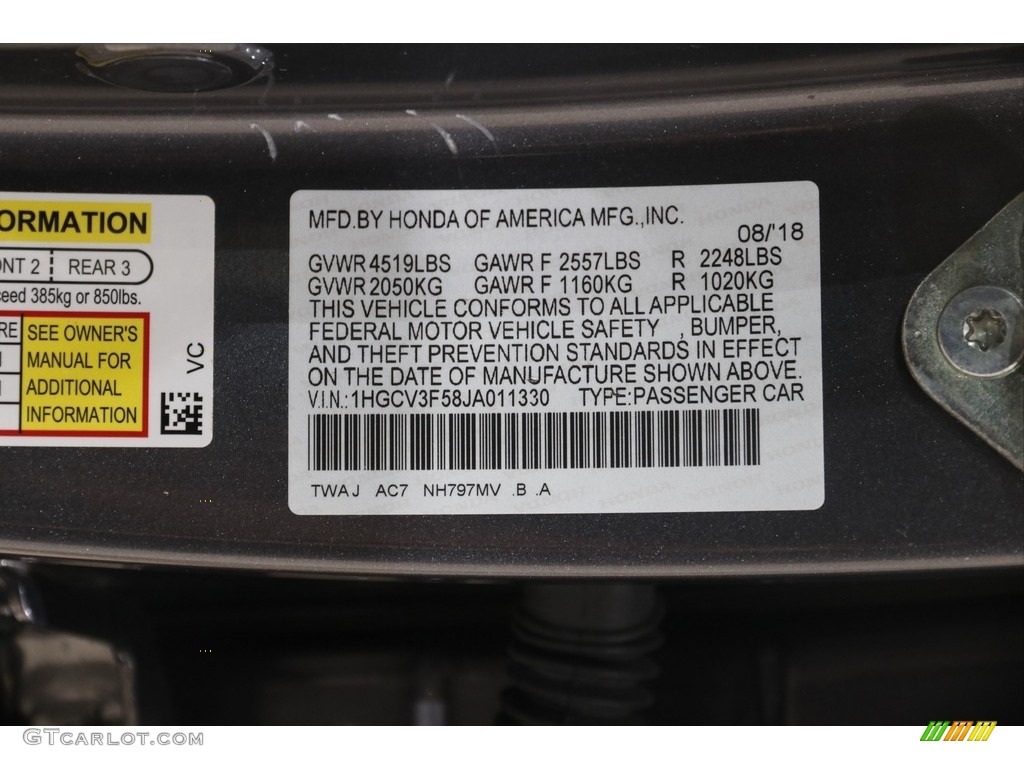 2018 Accord Color Code NH797MV for Modern Steel Metallic Photo #145693334