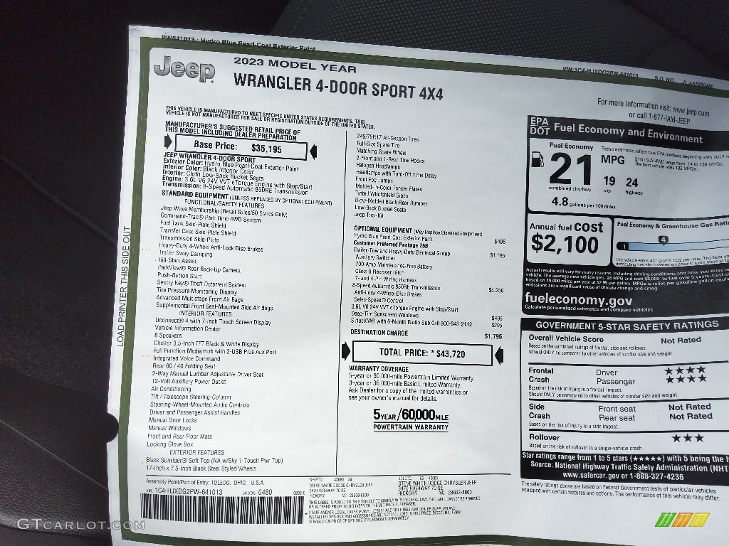 2023 Wrangler Unlimited Sport 4x4 - Hydro Blue Pearl / Black photo #26