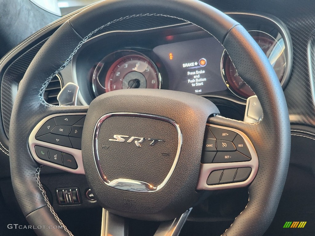 2022 Dodge Charger SRT Hellcat Widebody Black/Demonic Red Steering Wheel Photo #145699733