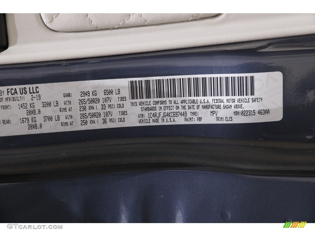 2019 Grand Cherokee Color Code PBF for Slate Blue Pearl Photo #145700102