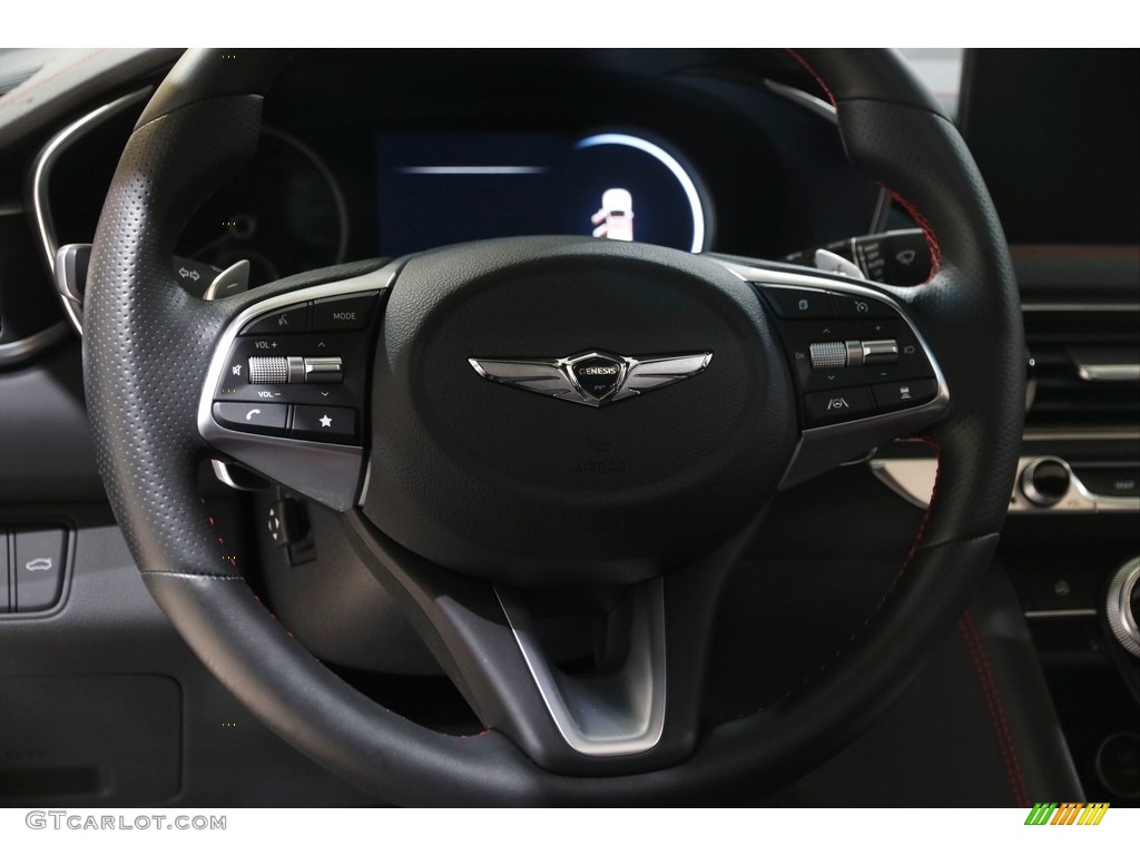 2022 Genesis G70 3.3T AWD Black Steering Wheel Photo #145701189