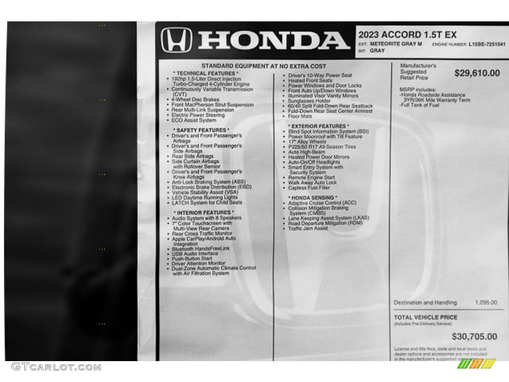 2023 Honda Accord EX Window Sticker Photo #145704708