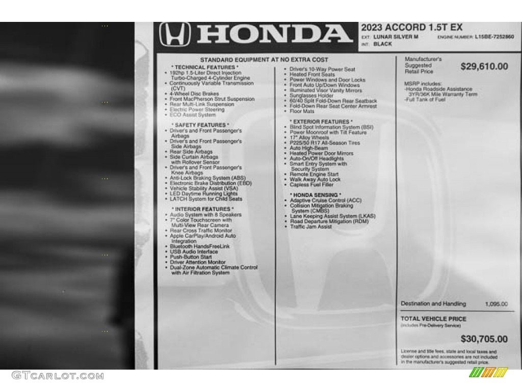 2023 Honda Accord EX Window Sticker Photo #145705905