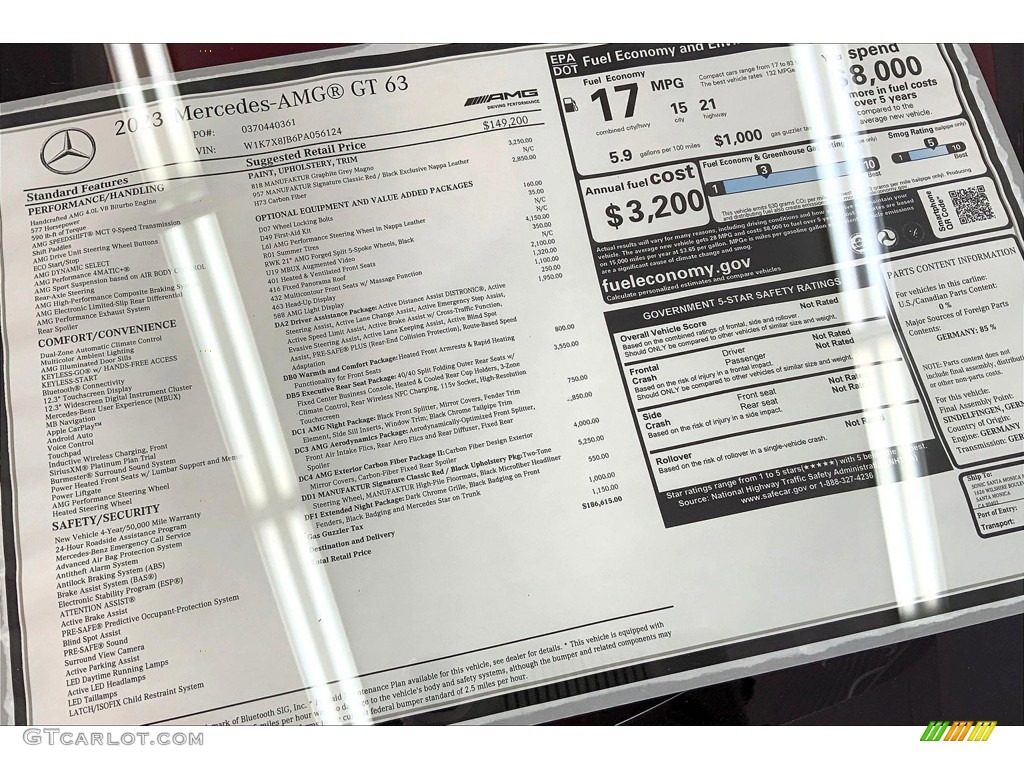 2023 Mercedes-Benz AMG GT 63 Window Sticker Photo #145707430