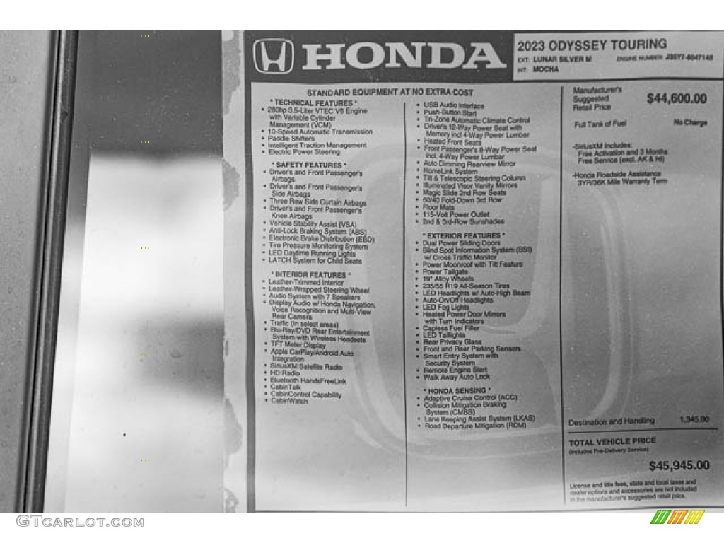 2023 Honda Odyssey Touring Window Sticker Photo #145710347