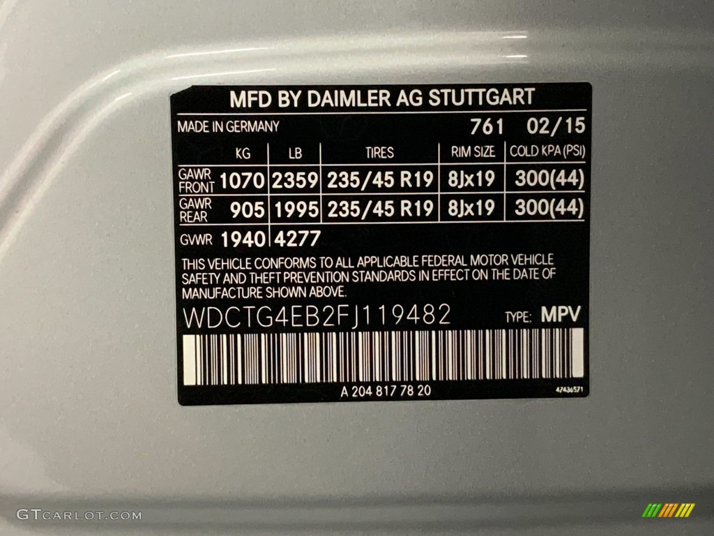 2015 Mercedes-Benz GLA 250 4Matic Color Code Photos