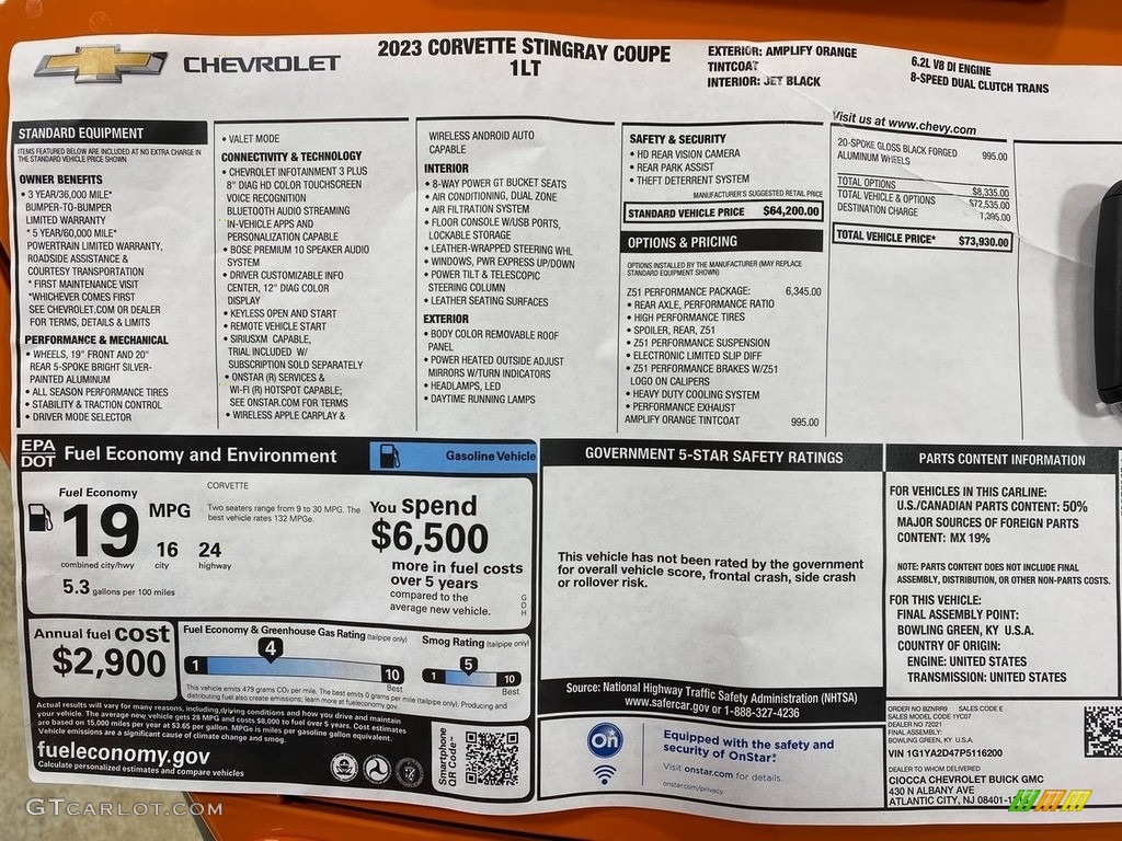 2023 Chevrolet Corvette Stingray Coupe Window Sticker Photo #145721161
