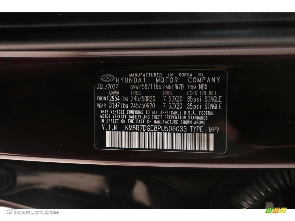 2023 Palisade Color Code W7B for Sierra Burgundy Photo #145729426