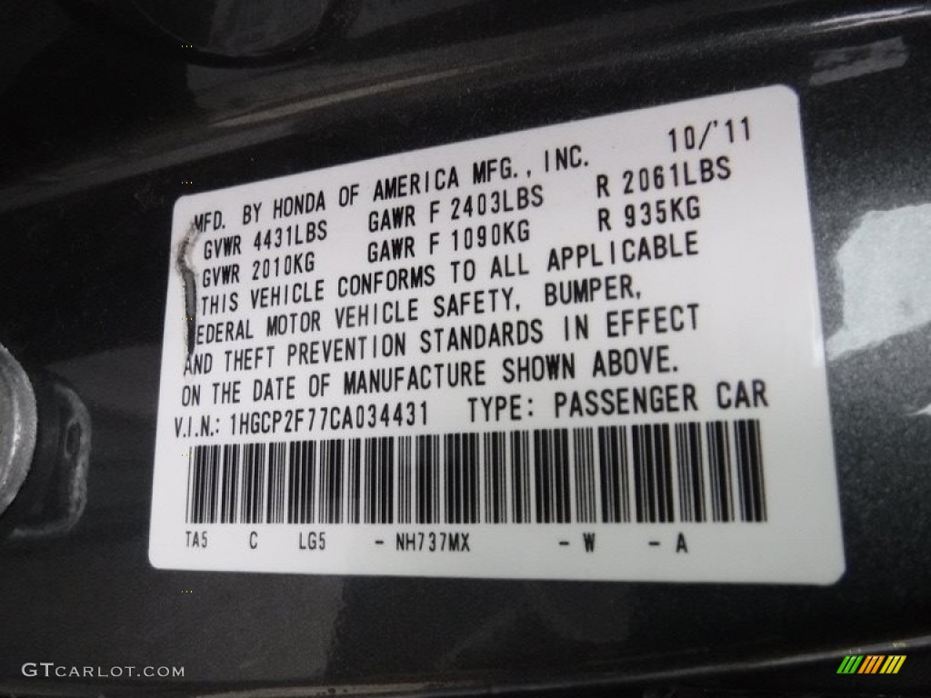 2012 Accord EX Sedan - Polished Metal Metallic / Gray photo #31