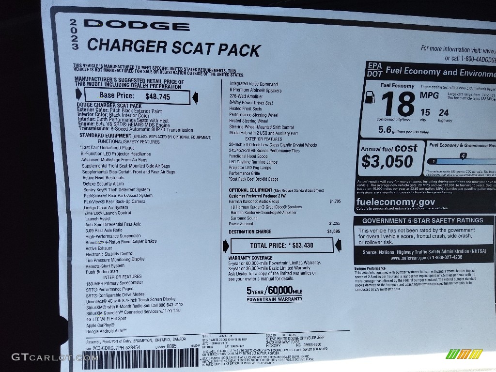 2023 Dodge Charger Scat Pack Window Sticker Photos