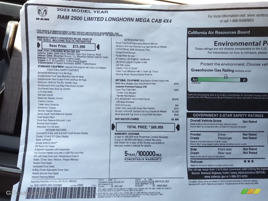 2023 Ram 2500 Limited Longhorn Mega Cab 4x4 Window Sticker Photo #145735249