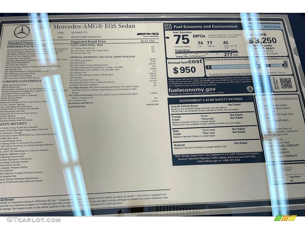 2023 Mercedes-Benz EQS AMG Sedan Window Sticker Photo #145735291