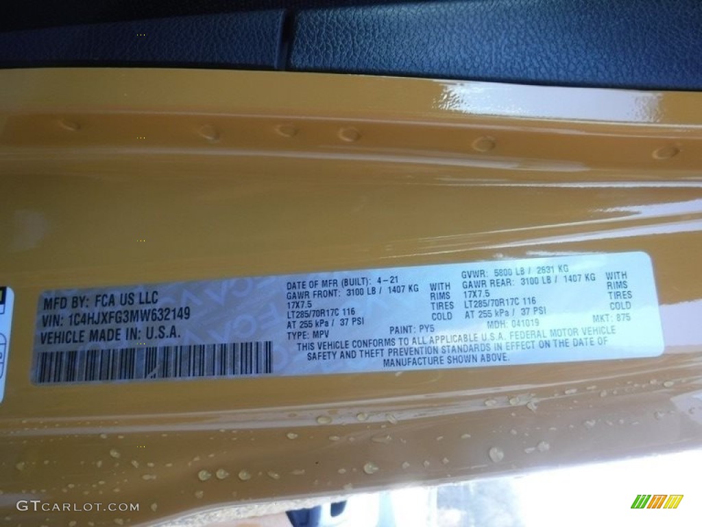 2021 Wrangler Unlimited Color Code PY5 for Hellayella Photo #145735414