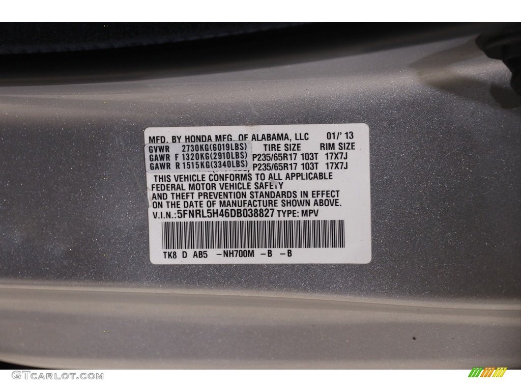 2013 Odyssey EX - Alabaster Silver Metallic / Gray photo #21