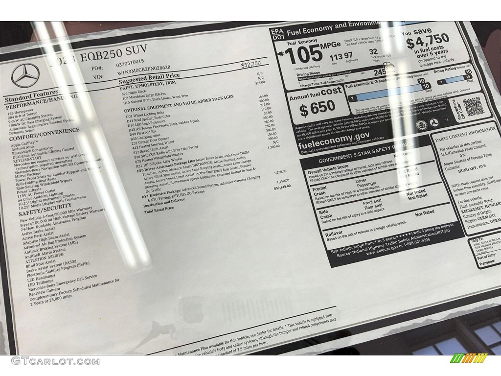 2023 Mercedes-Benz EQB 250 Window Sticker Photo #145745565