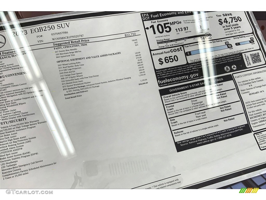 2023 Mercedes-Benz EQB 250 Window Sticker Photo #145745706
