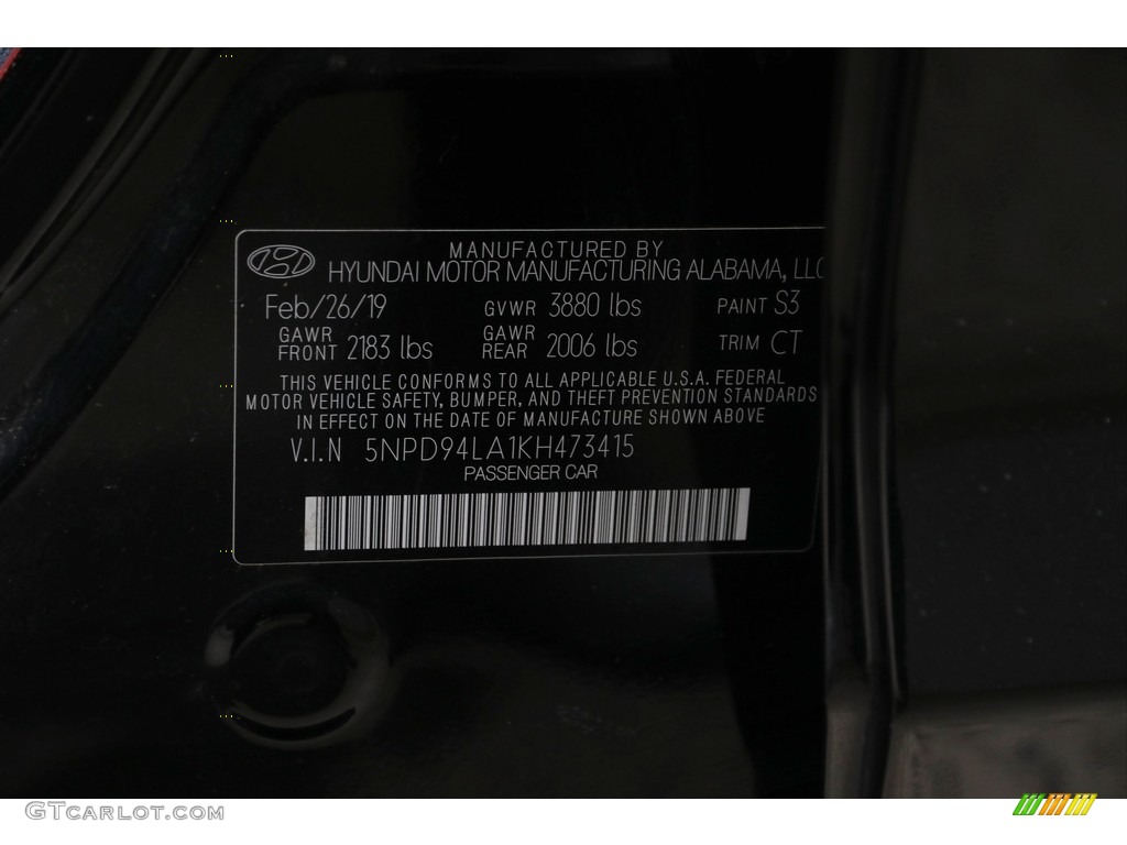 2019 Elantra Eco - Phantom Black / Black photo #21