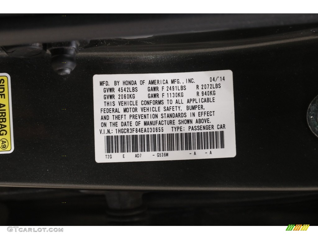 2014 Accord EX-L V6 Sedan - Hematite Metallic / Black photo #22