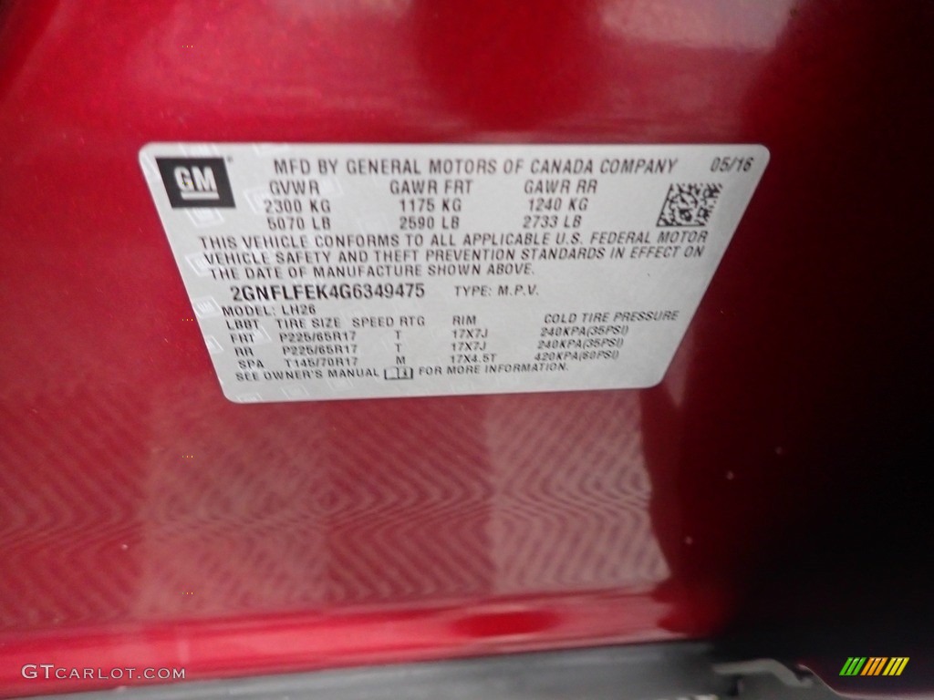 2016 Equinox LT AWD - Siren Red Tintcoat / Jet Black photo #30