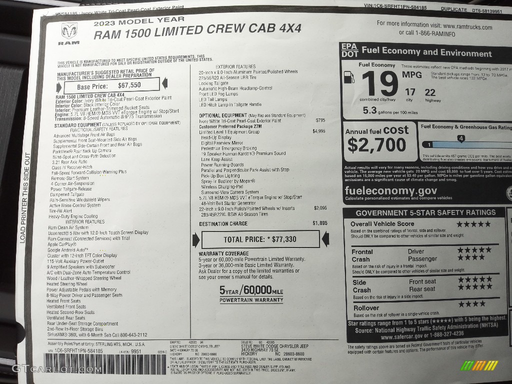 2023 Ram 1500 Limited Crew Cab 4x4 Window Sticker Photo #145756805