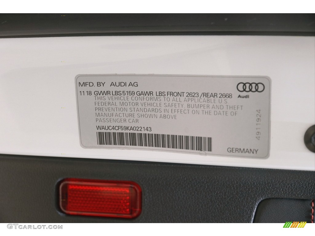 2019 S5 3.0T quattro Sportback - Ibis White / Magma Red photo #23