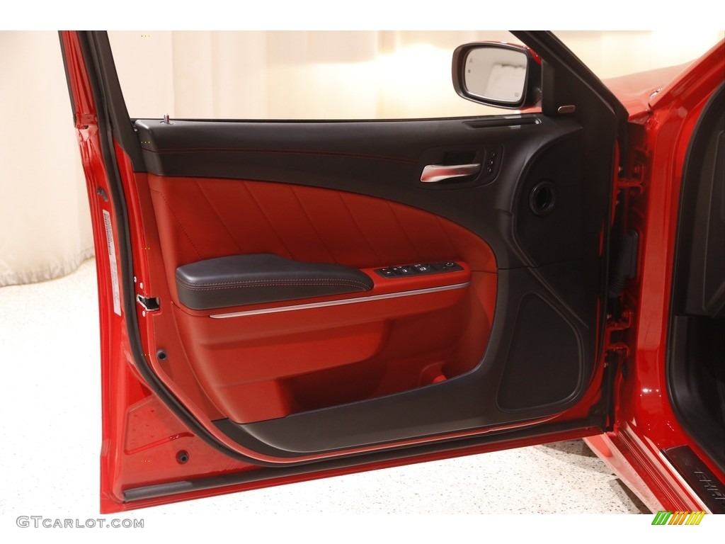 2022 Dodge Charger Scat Pack Black/Ruby Red Door Panel Photo #145766475