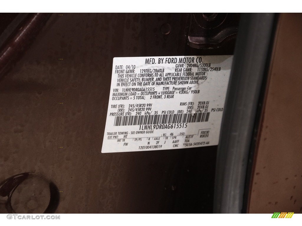 2010 Lincoln MKS FWD Color Code Photos