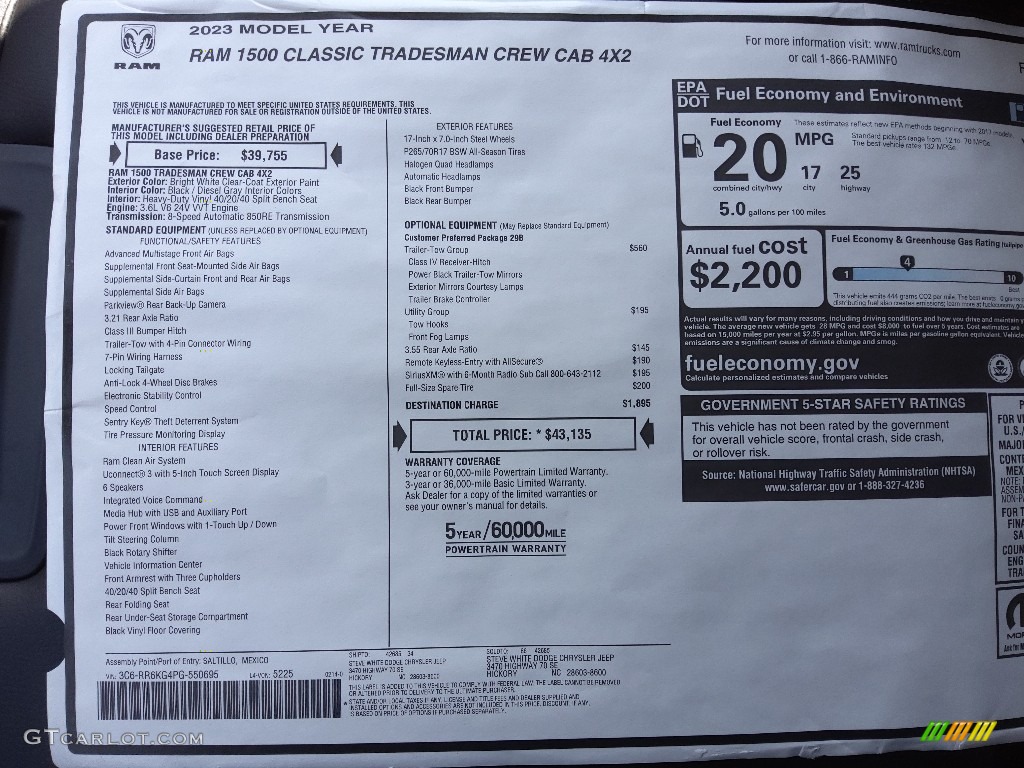 2023 Ram 1500 Classic Tradesman Crew Cab Window Sticker Photo #145772359