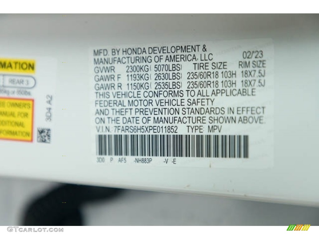2023 CR-V Color Code NH883P for Platinum White Pearl Photo #145776319
