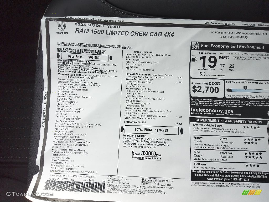 2023 Ram 1500 Limited Crew Cab 4x4 Window Sticker Photo #145778179