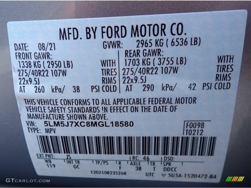2021 Lincoln Aviator Reserve AWD Color Code Photos