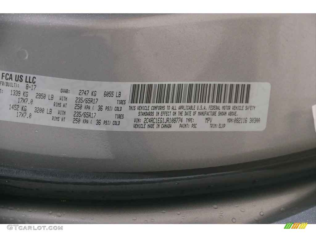 2018 Pacifica Touring L Plus - Billet Silver Metallic / Black/Alloy photo #26