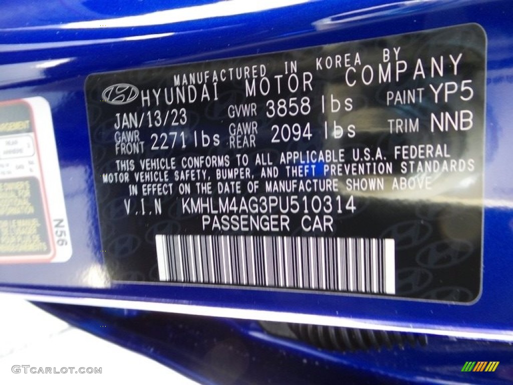 2023 Elantra Color Code YP5 for Intense Blue Photo #145783804