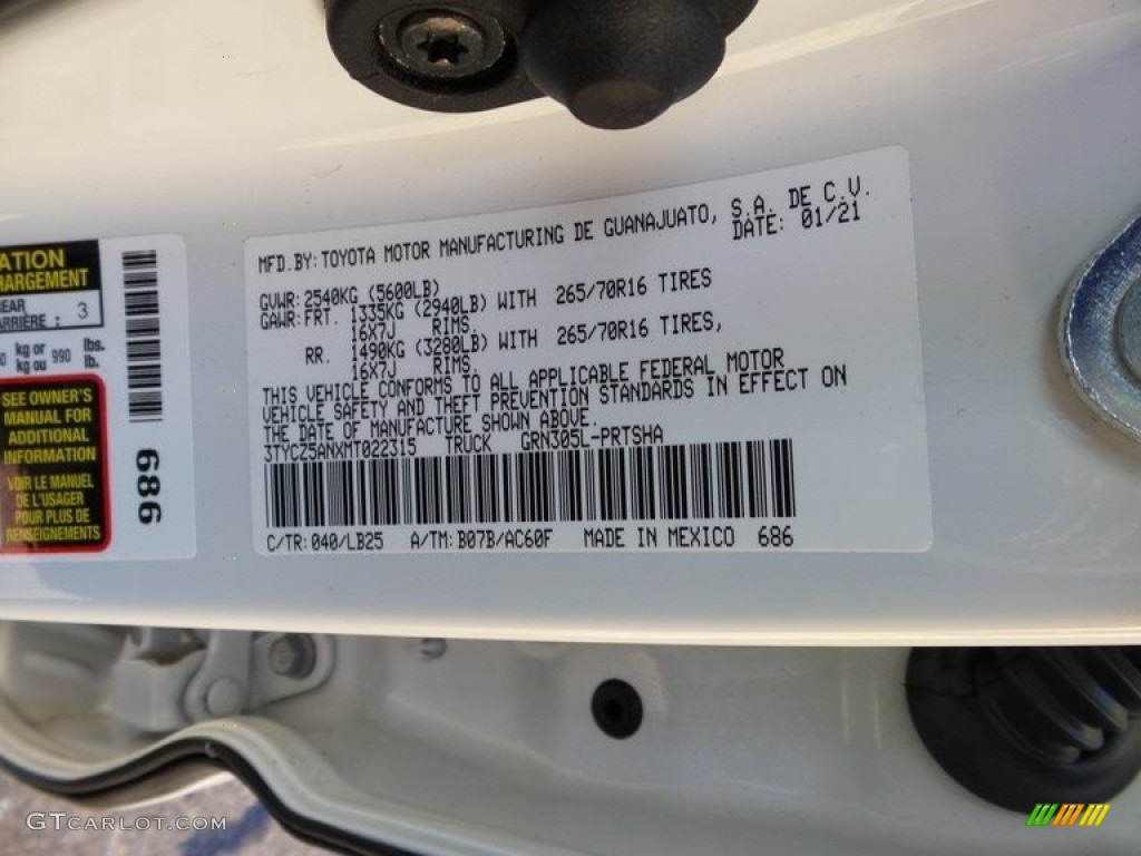 2021 Tacoma Color Code 040 for Super White Photo #145785394