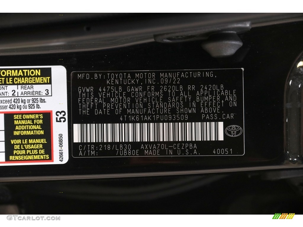 2023 Camry Color Code 218 for Midnight Black Metallic Photo #145792184
