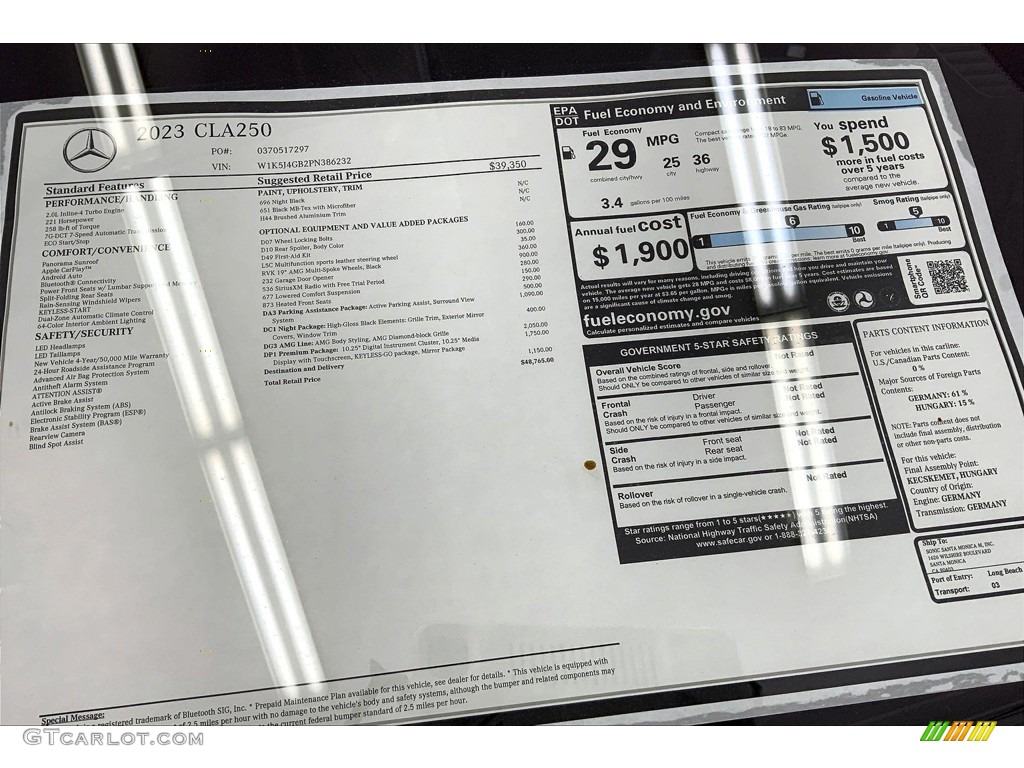 2023 Mercedes-Benz CLA 250 Coupe Window Sticker Photo #145792922