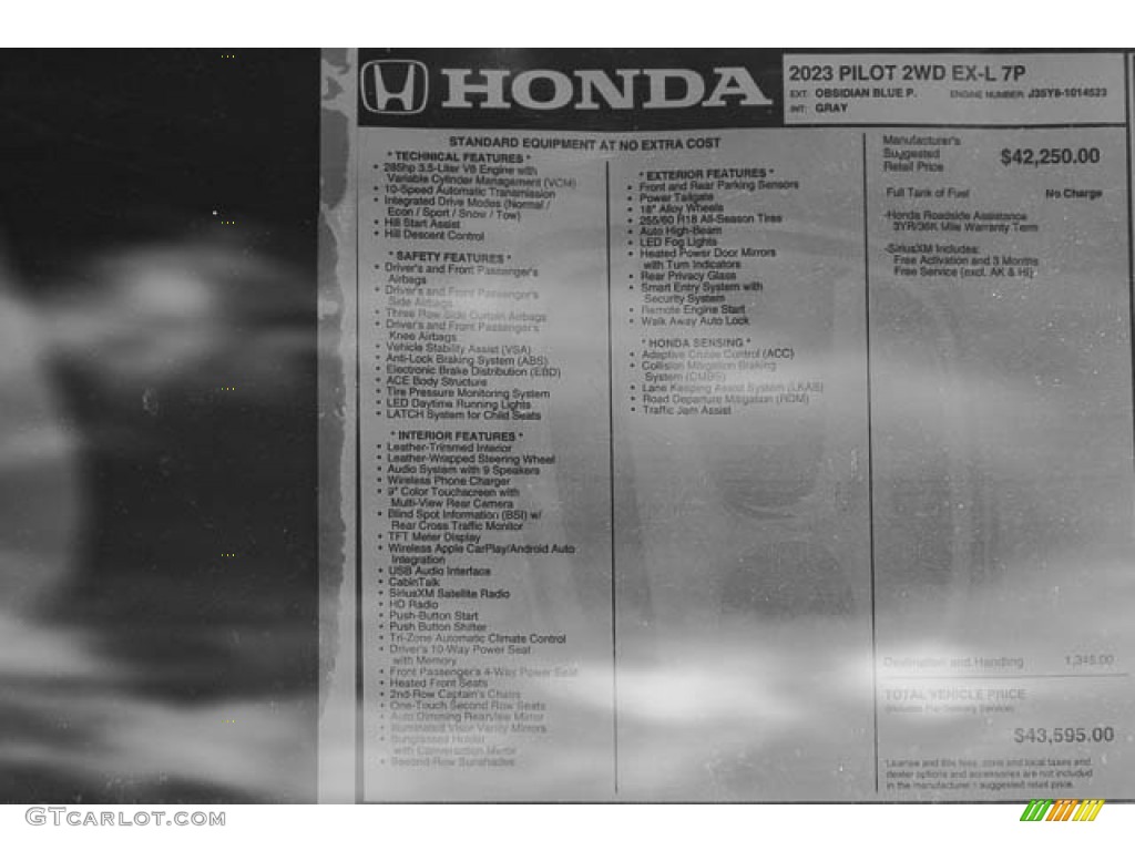 2023 Honda Pilot EX-L Window Sticker Photo #145793137