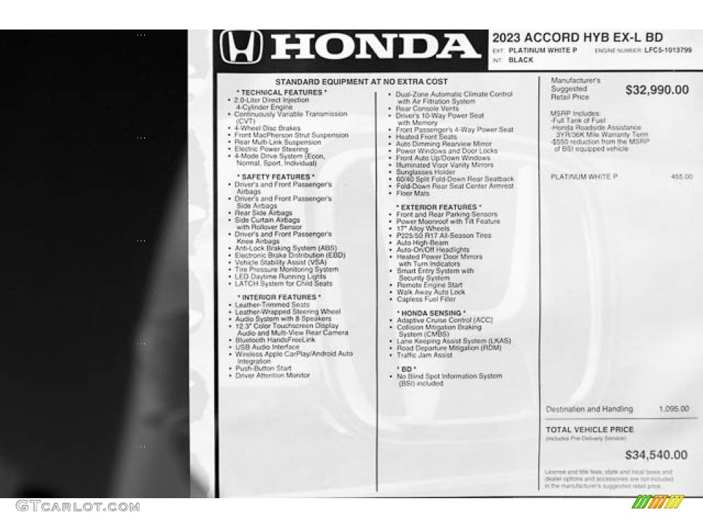 2023 Honda Accord EX-L Hybrid Window Sticker Photo #145793761