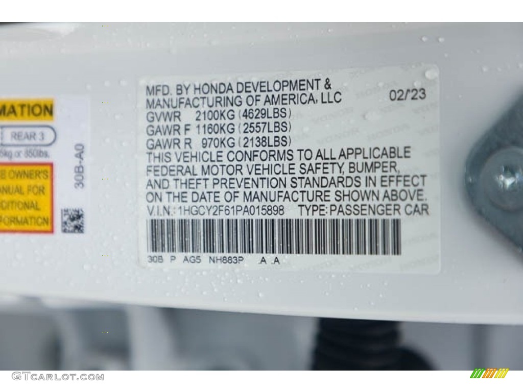 2023 Accord Color Code NH883P for Platinum White Pearl Photo #145793785