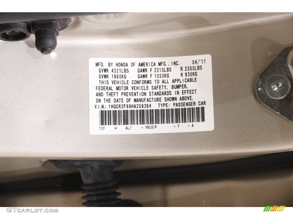2017 Accord EX-L Sedan - Champagne Frost Pearl / Ivory photo #23