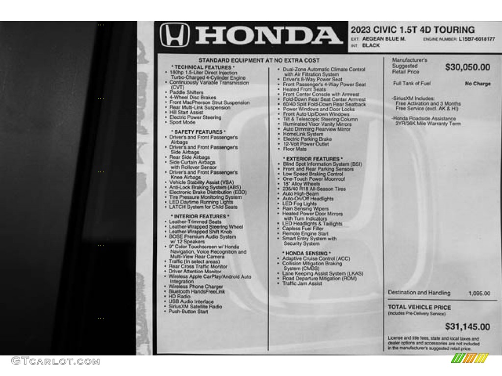 2023 Honda Civic Touring Sedan Window Sticker Photo #145798897
