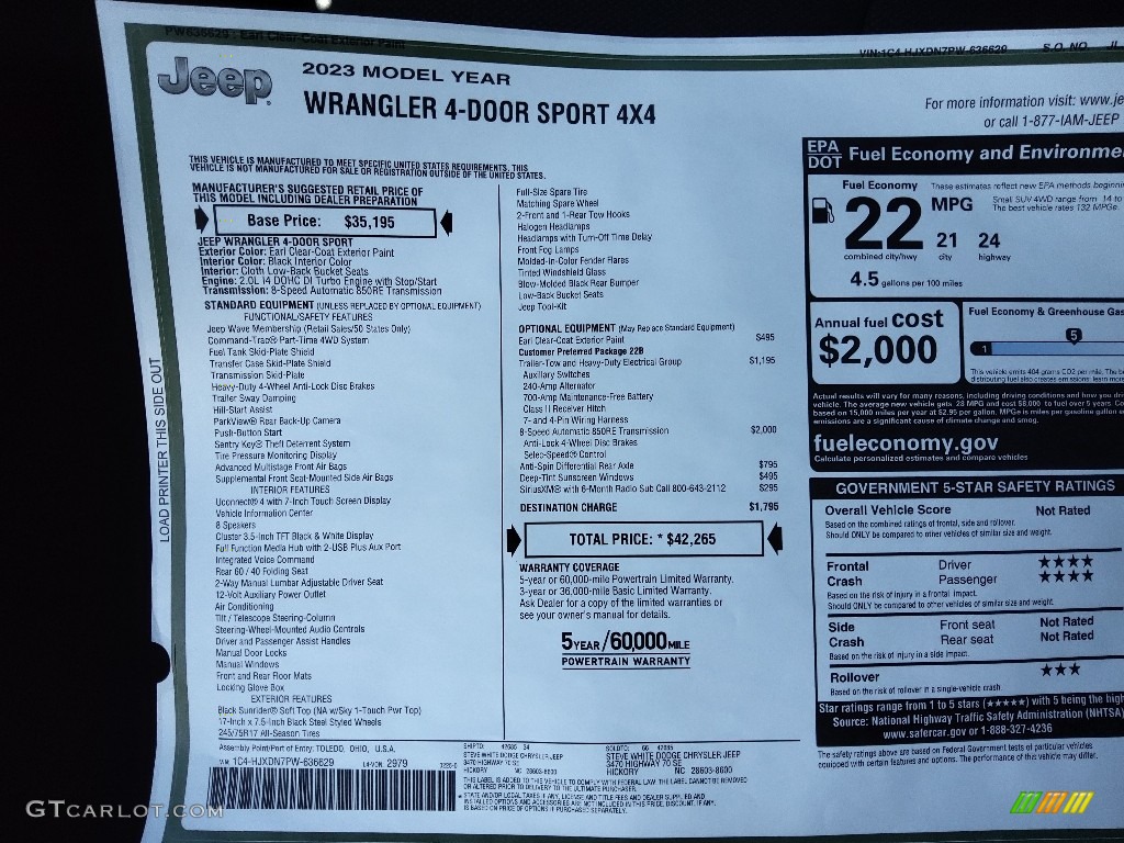 2023 Wrangler Unlimited Sport 4x4 - Earl / Black photo #26